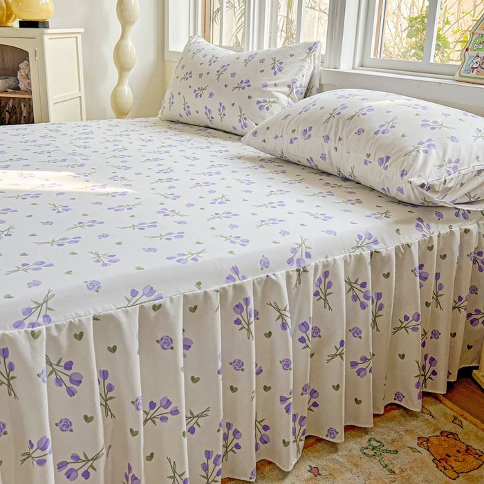 91家纺网 家纺一手货源 找家纺 极梦家纺 2025新款磨毛印花床裙三件套（支持定制） （总链接二） 紫郁香