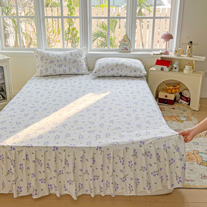 91家纺网 家纺一手货源 找家纺 极梦家纺 2025新款磨毛印花床裙三件套（支持定制） （总链接二） 紫郁香