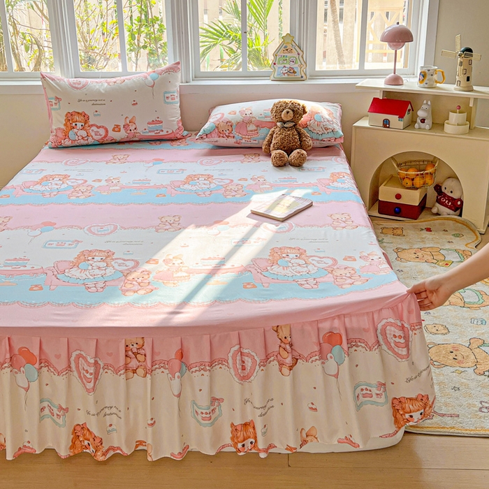 91家纺网 家纺一手货源 找家纺 极梦家纺 2025新款磨毛印花床裙三件套（支持定制） （总链接二） 心动女孩