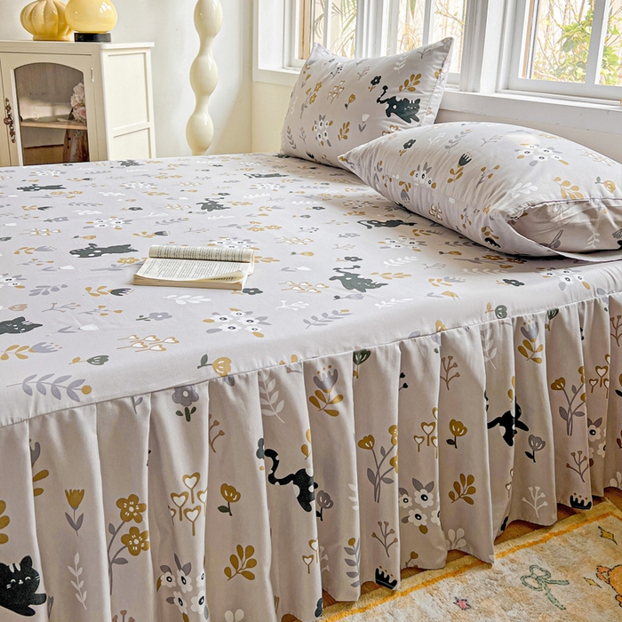 91家纺网 家纺一手货源 找家纺 极梦家纺 2025新款磨毛印花床裙三件套（支持定制） （总链接二） 丛林猫