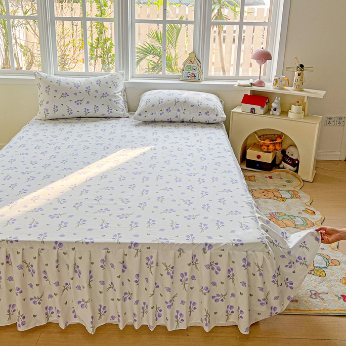 91家纺网 家纺一手货源 找家纺 极梦家纺 2025新款磨毛印花床裙三件套（支持定制） （总链接二） 紫郁香