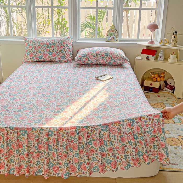 91家纺网 家纺一手货源 找家纺 极梦家纺 2025新款磨毛印花床裙三件套（支持定制） （总链接二） 万花世界