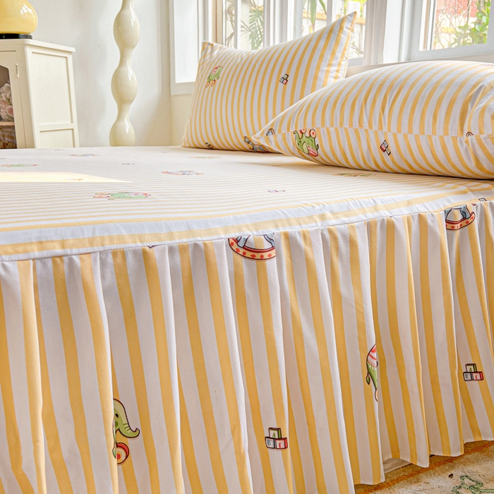 91家纺网 家纺一手货源 找家纺 极梦家纺 2025新款磨毛印花床裙三件套（支持定制） （总链接二） 黄条小象