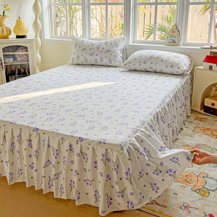 91家纺网 家纺一手货源 找家纺 极梦家纺 2025新款磨毛印花床裙三件套（支持定制） （总链接二） 紫郁香