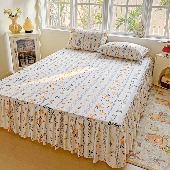 91家纺网 家纺一手货源 找家纺 （总）极梦家纺 2025新款磨毛印花床裙三件套（支持定制） （总链接二）