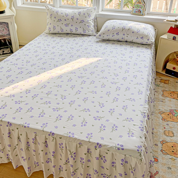 91家纺网 家纺一手货源 找家纺 极梦家纺 2025新款磨毛印花床裙三件套（支持定制） （总链接二） 紫郁香