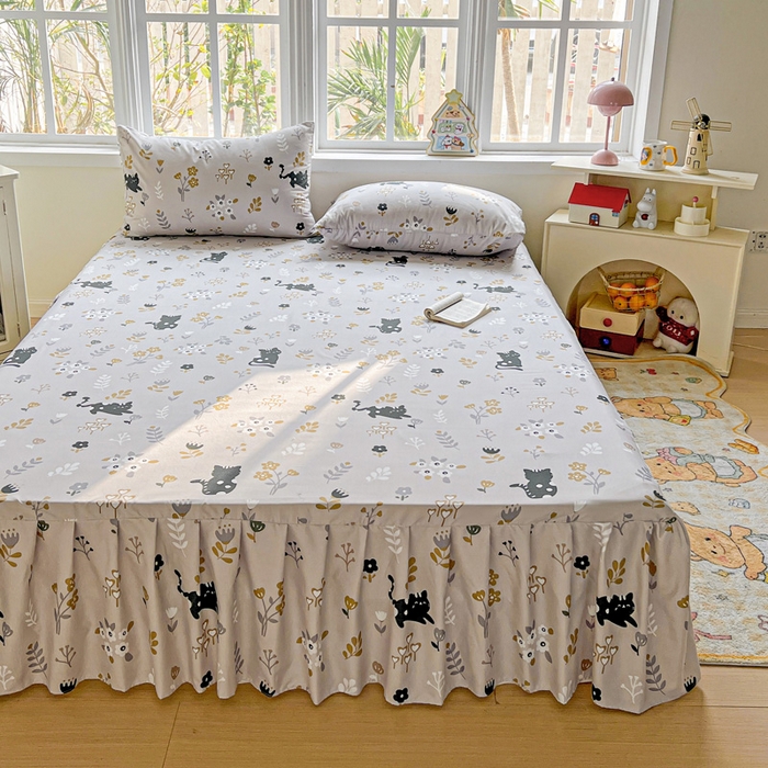 91家纺网 家纺一手货源 找家纺 极梦家纺 2025新款磨毛印花床裙三件套（支持定制） （总链接二） 丛林猫