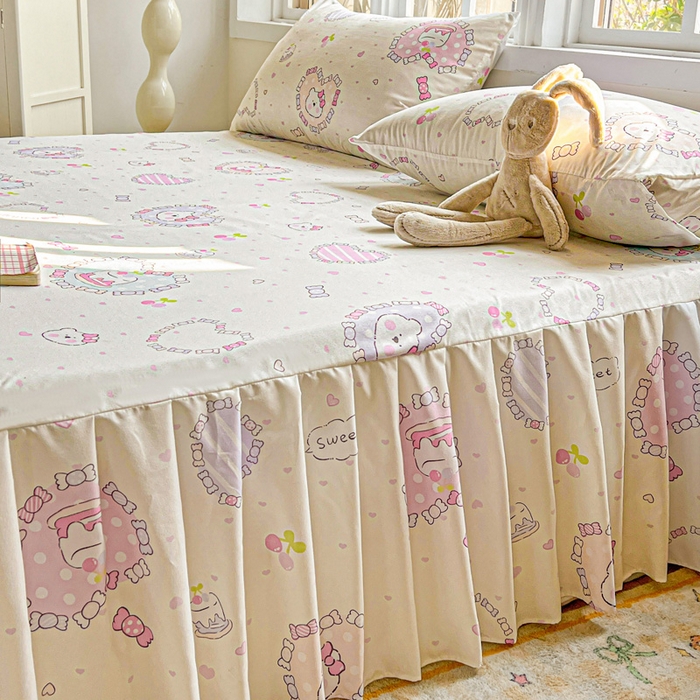 91家纺网 家纺一手货源 找家纺 极梦家纺 2025新款磨毛印花床裙三件套（支持定制） （总链接二） 爱心粉兔