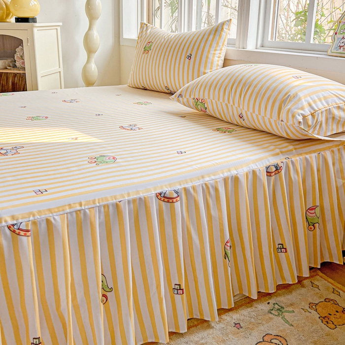 91家纺网 家纺一手货源 找家纺 极梦家纺 2025新款磨毛印花床裙三件套（支持定制） （总链接二） 黄条小象