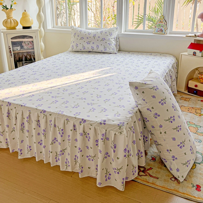 91家纺网 家纺一手货源 找家纺 极梦家纺 2025新款磨毛印花床裙三件套（支持定制） （总链接二） 紫郁香