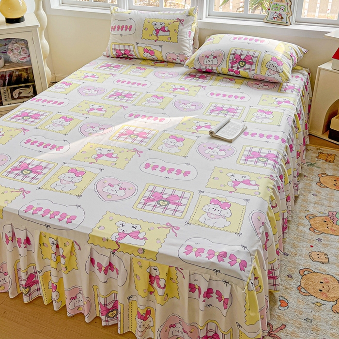 91家纺网 家纺一手货源 找家纺 极梦家纺 2025新款磨毛印花床裙三件套（支持定制） （总链接二） 甜橙气泡