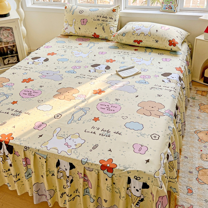 91家纺网 家纺一手货源 找家纺 极梦家纺 2025新款磨毛印花床裙三件套（支持定制） （总链接二） 无优小狗