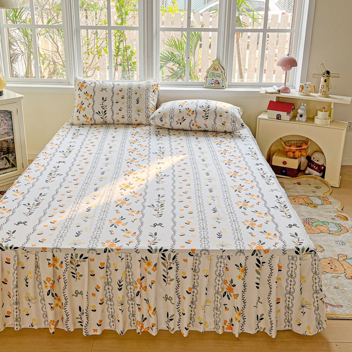 91家纺网 家纺一手货源 找家纺 极梦家纺 2025新款磨毛印花床裙三件套（支持定制） （总链接二） 迷情花海