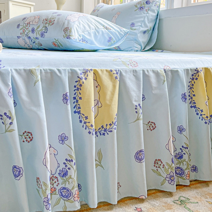 91家纺网 家纺一手货源 找家纺 极梦家纺 2025新款磨毛印花床裙三件套（支持定制） （总链接二） 蓝白兔