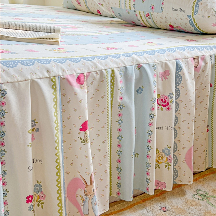 91家纺网 家纺一手货源 找家纺 极梦家纺 2025新款磨毛印花床裙三件套（支持定制） （总链接二） 小兔蘑菇