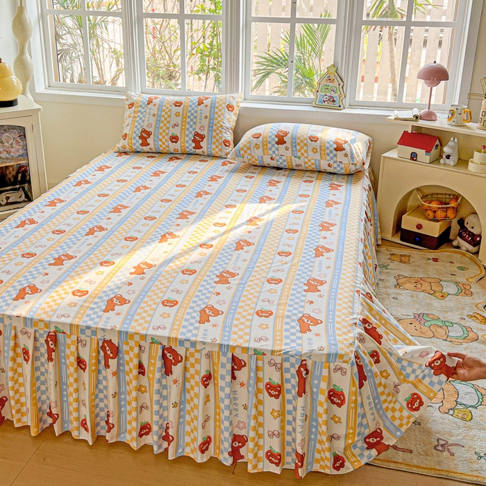 91家纺网 家纺一手货源 找家纺 极梦家纺 2025新款磨毛印花床裙三件套（支持定制） （总链接二） 小萌熊仔