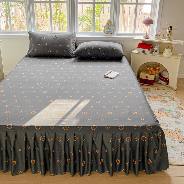 91家纺网 家纺一手货源 找家纺 极梦家纺 2025新款磨毛印花床裙三件套（支持定制） （总链接二） 小资生活