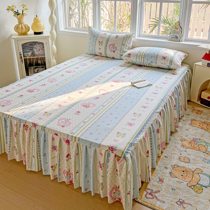 极梦家纺 2025新款磨毛印花床裙三件套（支持定制） （总链接二） 小兔蘑菇