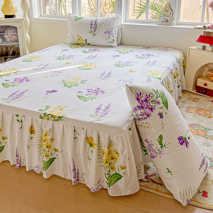 91家纺网 家纺一手货源 找家纺 极梦家纺 2025新款磨毛印花床裙三件套（支持定制） （总链接二） 花季如梦