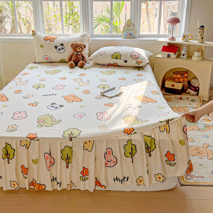 91家纺网 家纺一手货源 找家纺 极梦家纺 2025新款磨毛印花床裙三件套（支持定制） （总链接二） 欢乐派对