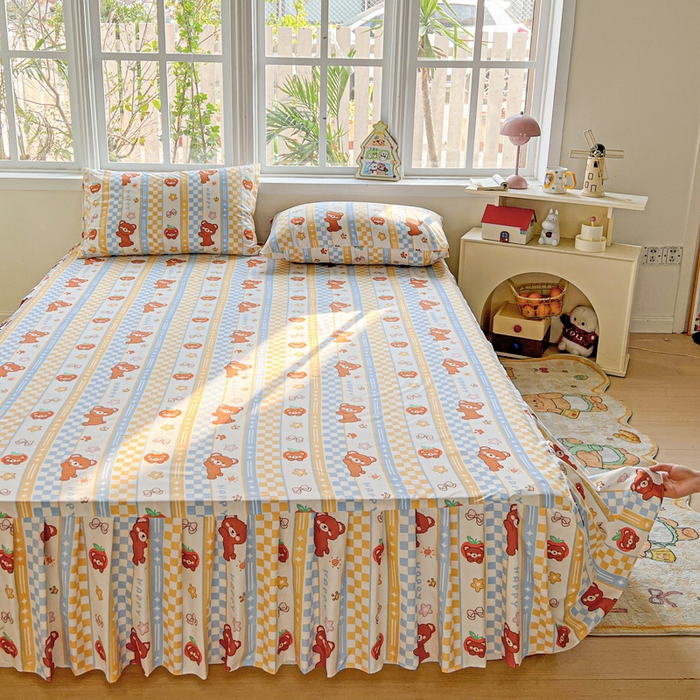 91家纺网 家纺一手货源 找家纺 极梦家纺 2025新款磨毛印花床裙三件套（支持定制） （总链接二） 小萌熊仔