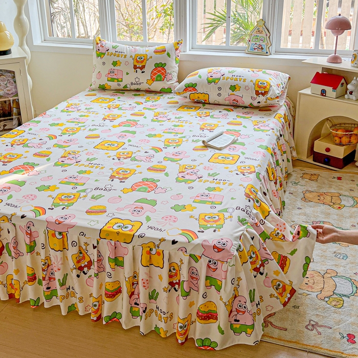 91家纺网 家纺一手货源 找家纺 极梦家纺 2026新款磨毛印花床裙三件套（支持定制） （总链接二） 汉堡小新