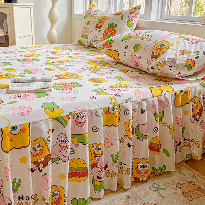 91家纺网 家纺一手货源 找家纺 极梦家纺 2026新款磨毛印花床裙三件套（支持定制） （总链接二） 汉堡小新