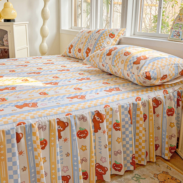 91家纺网 家纺一手货源 找家纺 极梦家纺 2025新款磨毛印花床裙三件套（支持定制） （总链接二） 小萌熊仔