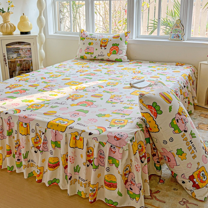 91家纺网 家纺一手货源 找家纺 极梦家纺 2026新款磨毛印花床裙三件套（支持定制） （总链接二） 汉堡小新