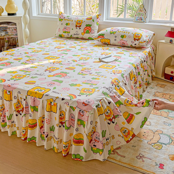 91家纺网 家纺一手货源 找家纺 极梦家纺 2026新款磨毛印花床裙三件套（支持定制） （总链接二） 汉堡小新