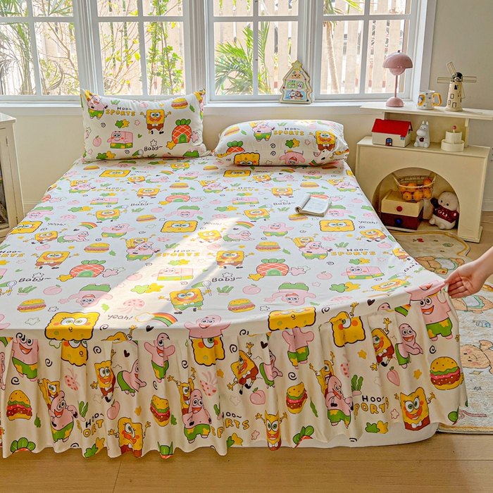 91家纺网 家纺一手货源 找家纺 极梦家纺 2026新款磨毛印花床裙三件套（支持定制） （总链接二） 汉堡小新