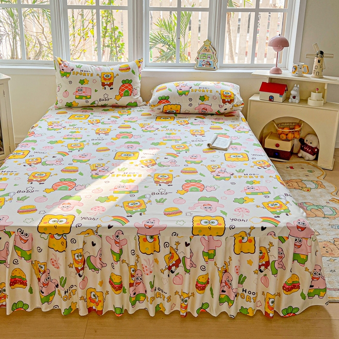 91家纺网 家纺一手货源 找家纺 极梦家纺 2026新款磨毛印花床裙三件套（支持定制） （总链接二） 汉堡小新