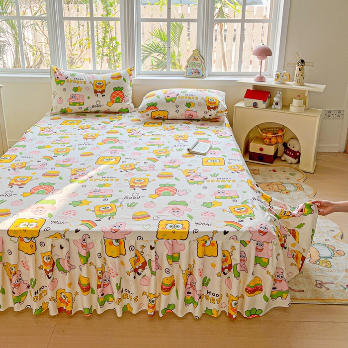 91家纺网 家纺一手货源 找家纺 极梦家纺 2026新款磨毛印花床裙三件套（支持定制） （总链接二） 汉堡小新