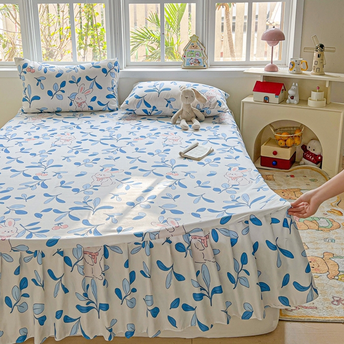 91家纺网 家纺一手货源 找家纺 极梦家纺 2025新款磨毛印花床裙三件套（支持定制） （总链接二） 米菲兔