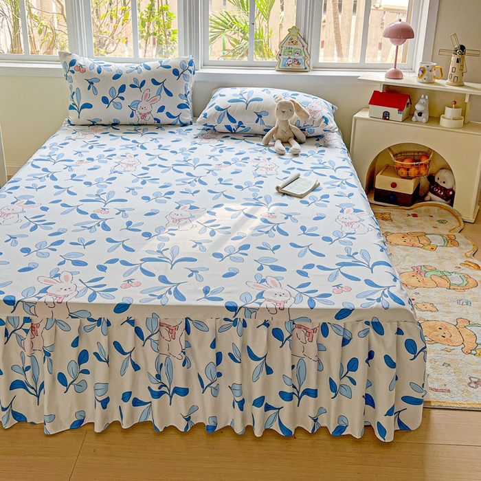 91家纺网 家纺一手货源 找家纺 极梦家纺 2025新款磨毛印花床裙三件套（支持定制） （总链接二） 米菲兔