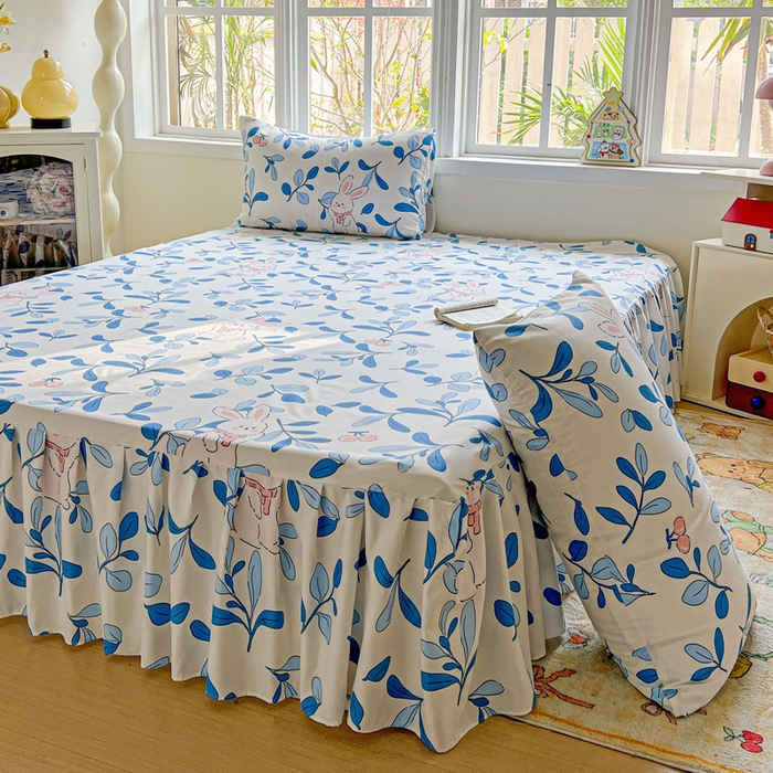 91家纺网 家纺一手货源 找家纺 极梦家纺 2025新款磨毛印花床裙三件套（支持定制） （总链接二） 米菲兔