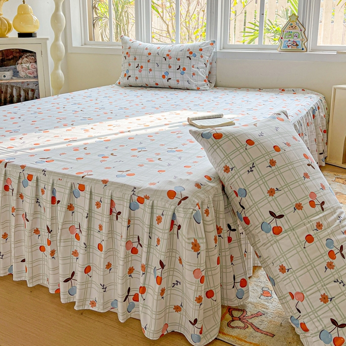 91家纺网 家纺一手货源 找家纺 极梦家纺 2025新款磨毛印花床裙三件套（支持定制） （总链接二） 樱桃格