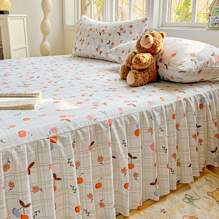 91家纺网 家纺一手货源 找家纺 极梦家纺 2025新款磨毛印花床裙三件套（支持定制） （总链接二） 樱桃格