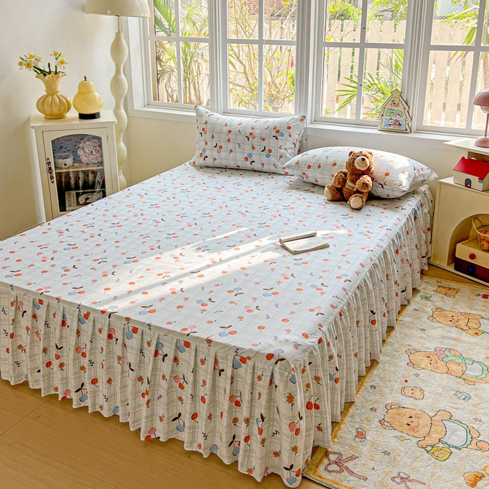 极梦家纺 2025新款磨毛印花床裙三件套（支持定制） （总链接二） 樱桃格