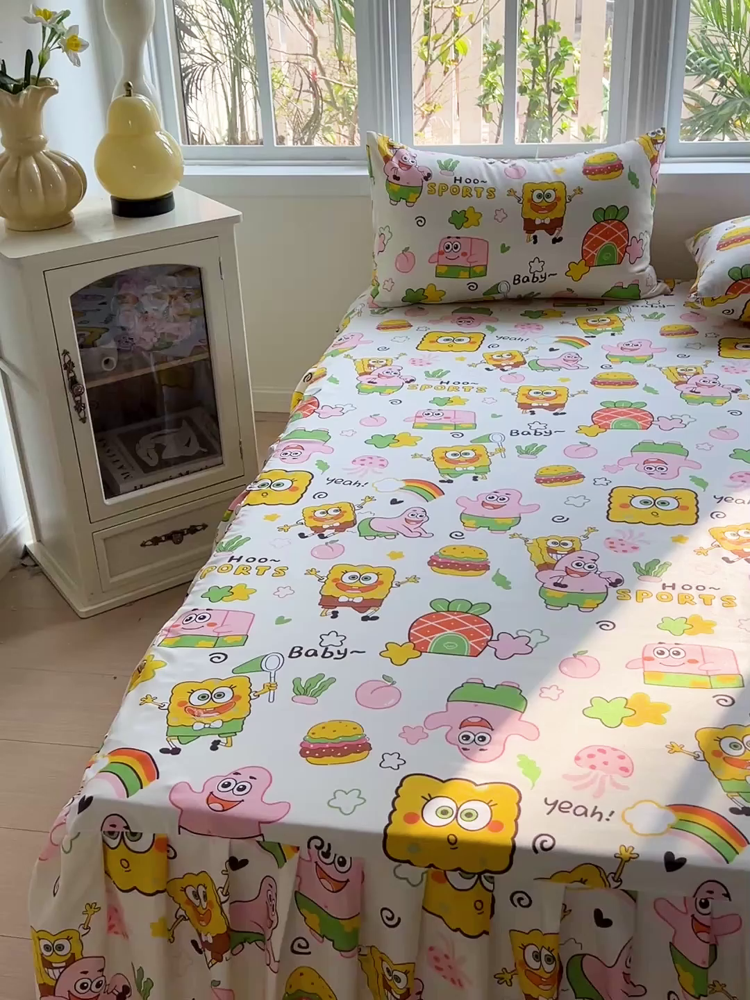 91家纺网 家纺一手货源 找家纺 极梦家纺 2026新款磨毛印花床裙三件套（支持定制） （总链接二） 汉堡小新