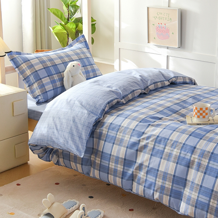 91家纺网 家纺一手货源 找家纺 鑫宇 2025新款全棉13372学生宿舍印花三件套上下铺六件套 梦的启航-蓝