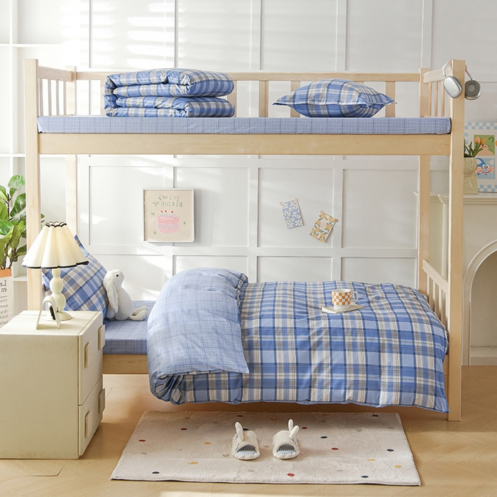 91家纺网 家纺一手货源 找家纺 鑫宇 2025新款全棉13372学生宿舍印花三件套上下铺六件套 梦的启航-蓝