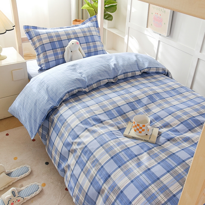 91家纺网 家纺一手货源 找家纺 鑫宇 2025新款全棉13372学生宿舍印花三件套上下铺六件套 梦的启航-蓝