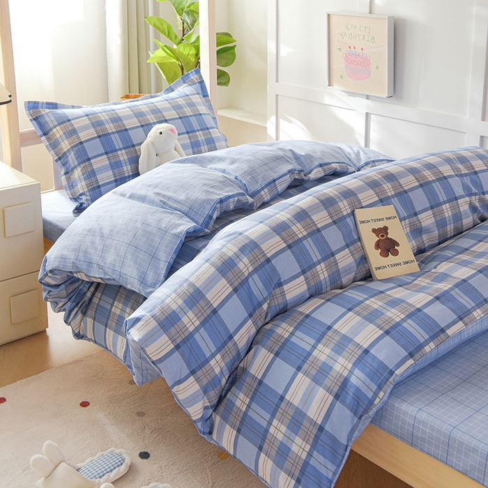 91家纺网 家纺一手货源 找家纺 鑫宇 2025新款全棉13372学生宿舍印花三件套上下铺六件套 梦的启航-蓝