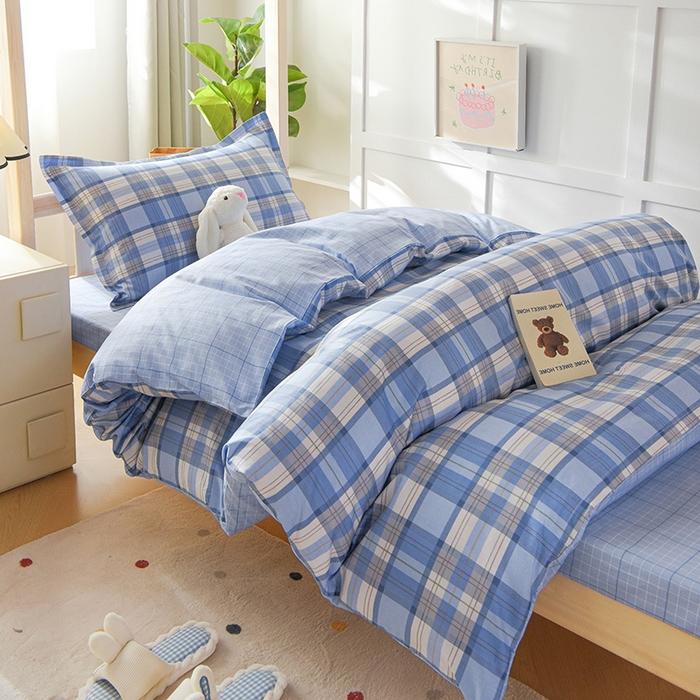 91家纺网 家纺一手货源 找家纺 鑫宇 2025新款全棉13372学生宿舍印花三件套上下铺六件套 梦的启航-蓝