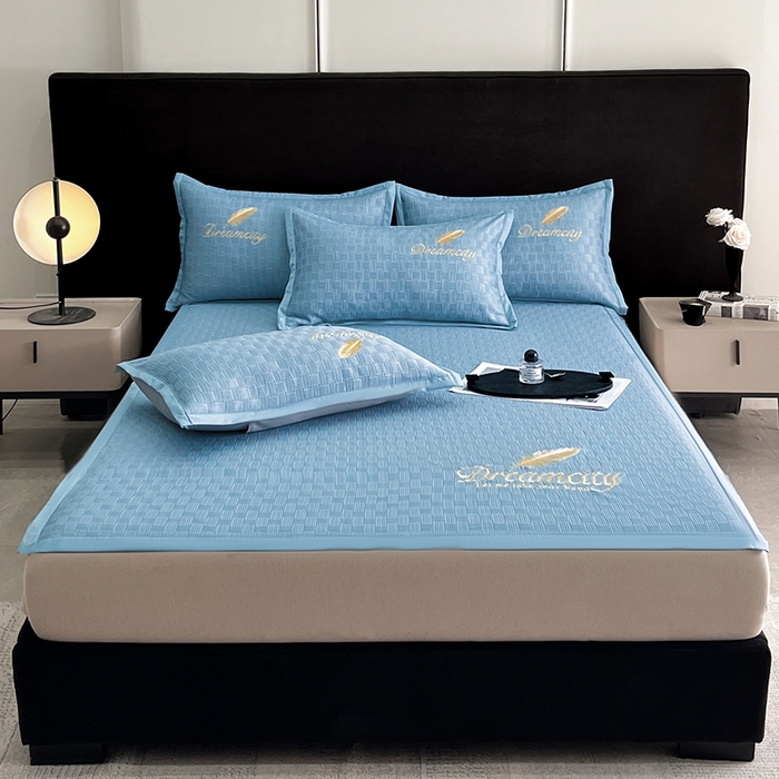 91家纺网 家纺一手货源 找家纺 如一2025新款A类刺绣PE中分子冰豆豆凉感软席-都市系列 都市-月光蓝