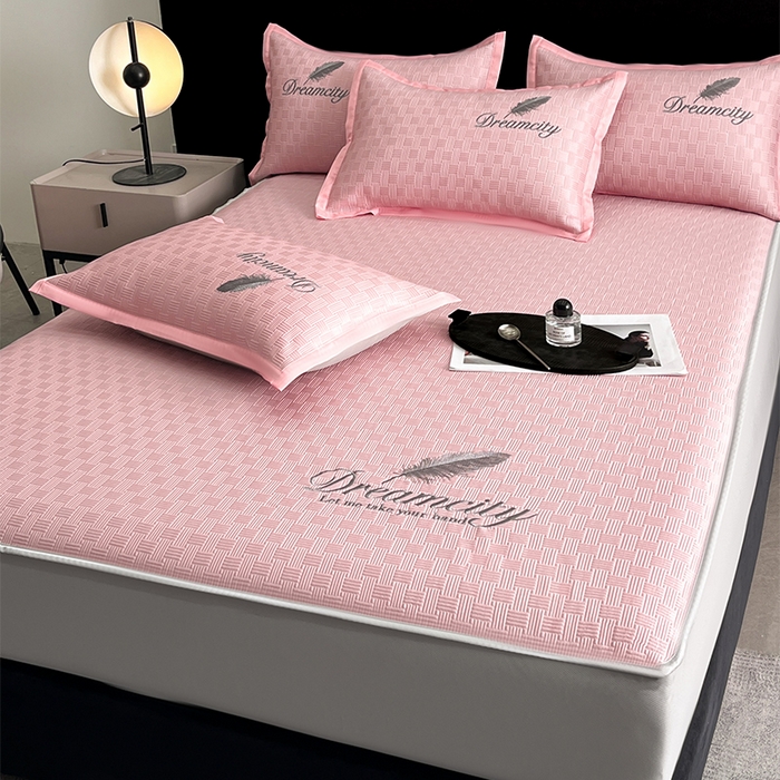 91家纺网 家纺一手货源 找家纺 如一2025新款A类刺绣PE中分子冰豆豆凉感软席-都市系列 都市-仲夏粉