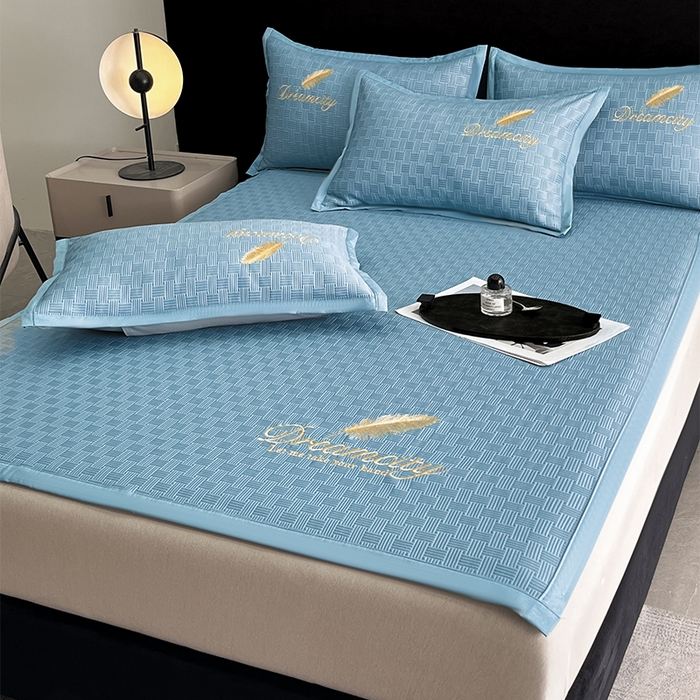 91家纺网 家纺一手货源 找家纺 如一2025新款A类刺绣PE中分子冰豆豆凉感软席-都市系列 都市-月光蓝