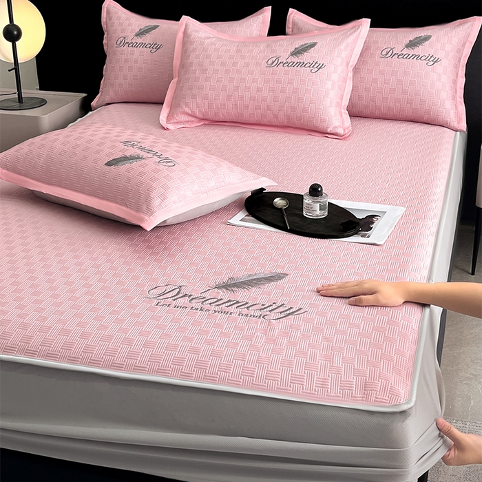 91家纺网 家纺一手货源 找家纺 如一2025新款A类刺绣PE中分子冰豆豆凉感软席-都市系列 都市-仲夏粉