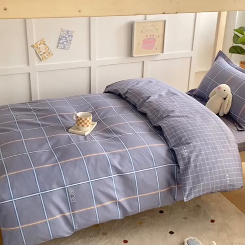 91家纺网 家纺一手货源 找家纺 鑫宇 2025新款全棉13372学生宿舍印花三件套上下铺六件套 新都时尚-灰